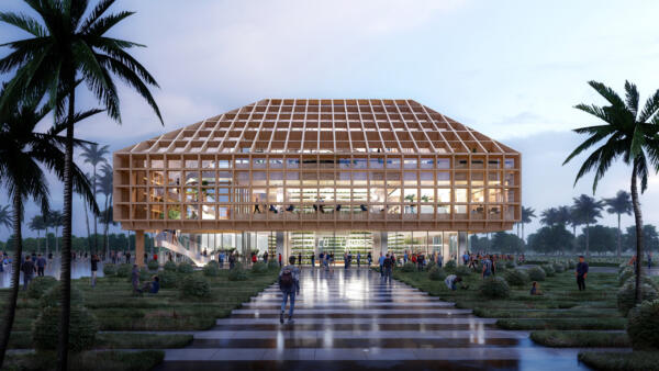 sanya farm lab, wood architecture, grid facade, wood canopy grid, jinmao, hainan, clou