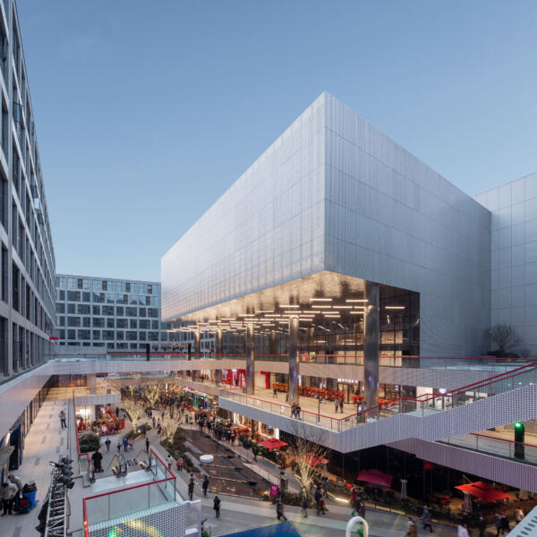 retail street, mixed use, shopping mall architecture, public space, clou architects